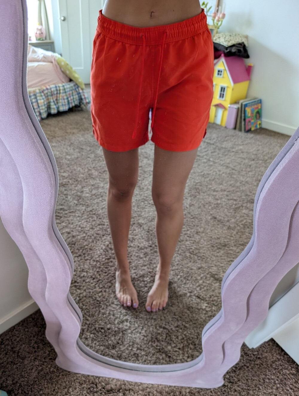 Women’s Drawstring Swim Shorts Size Medium - Coral Red